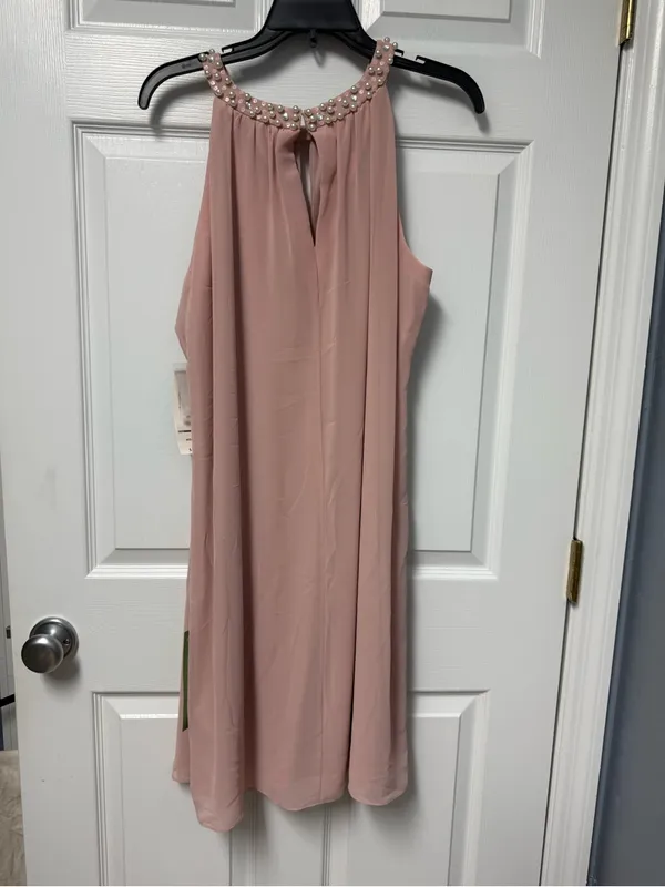 S.L. Fashions Blush Pink Pearl-Embellished Halter Midi Dress - Image 3