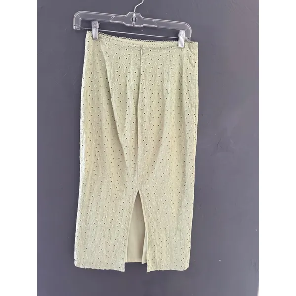 Altar'd State Sage Green Floral Eyelet Midi Skirt Scalloped Waist Small - Image 3