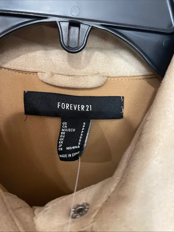 Forever 21 Tan Suede-Inspired Cropped Fringe Bomber Jacket - Image 4