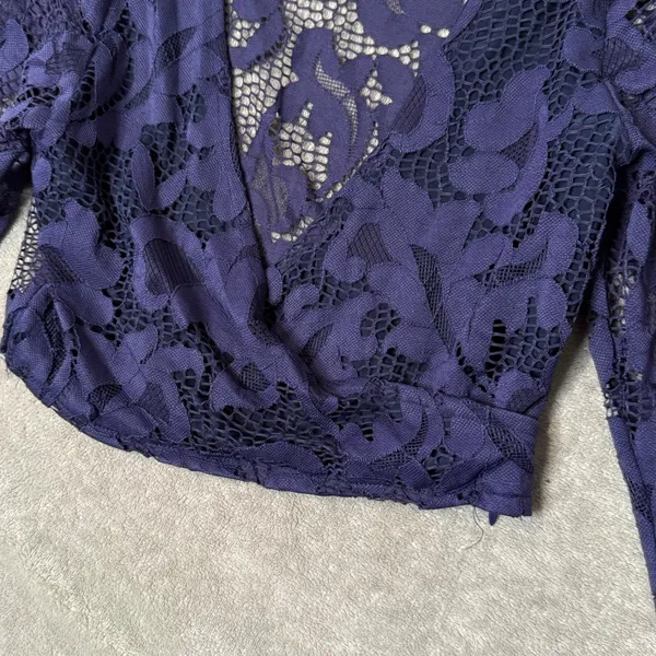 Runaway Lace Crop Top‎ Womens XS Blue Floral Surplice Wrap Whimsigoth Fairy - Image 6