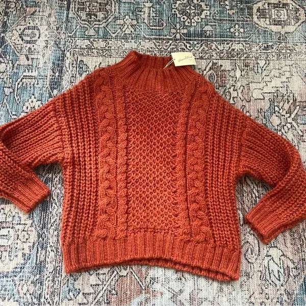 NWT Universal Thread Rust Chunky Cable Knit Mock Turtleneck Pullover Sweater M - Image 6