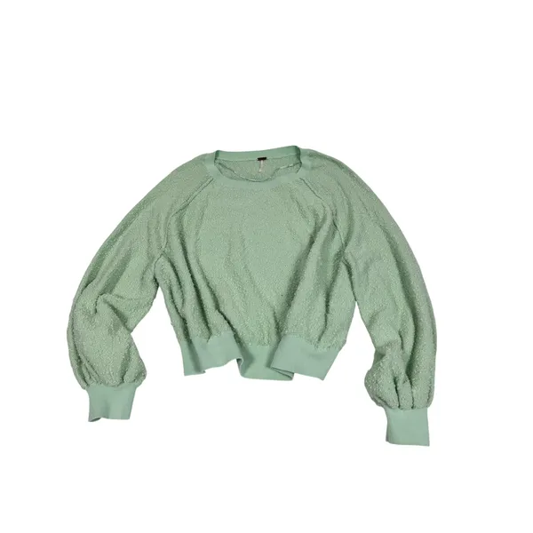 Free People Found My Friend Mint Green Boucle Knit Balloon Sleeve Sweater Medium - Image 2