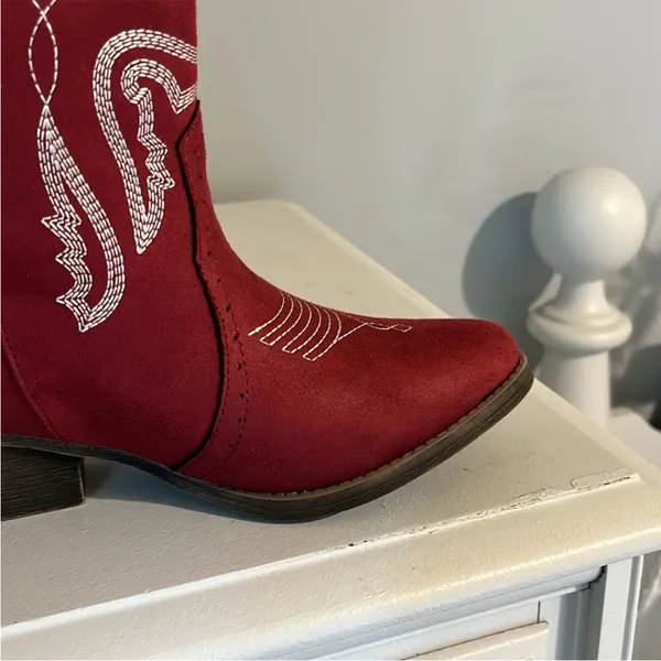 Red Cowgirl Boots Mid Calf Embroidered Western Cowboy Womens 6.5 New in Box - Image 4
