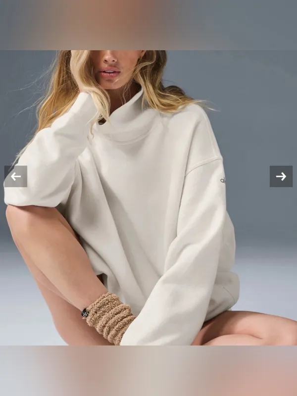 Alo Yoga Hazy Mock Neck Pullover Sweatshirt Small Ivory Oversized Lounge Cozy - Image 4