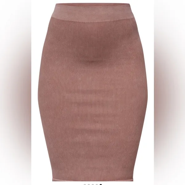 NWT PrettyLittleThing Contour Rib Brown Washed Midaxi Skirt | Size L - Image 4