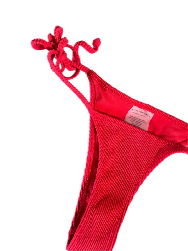 White Fox Swim "By The Pool" Ribbed Bikini Bottoms in Red - Size Small - Image 3