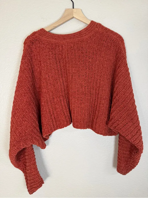 Urban Outfitters Ribbed Cozy Cropped Button Front Cardigan Sweater Burnt Orange - Image 6