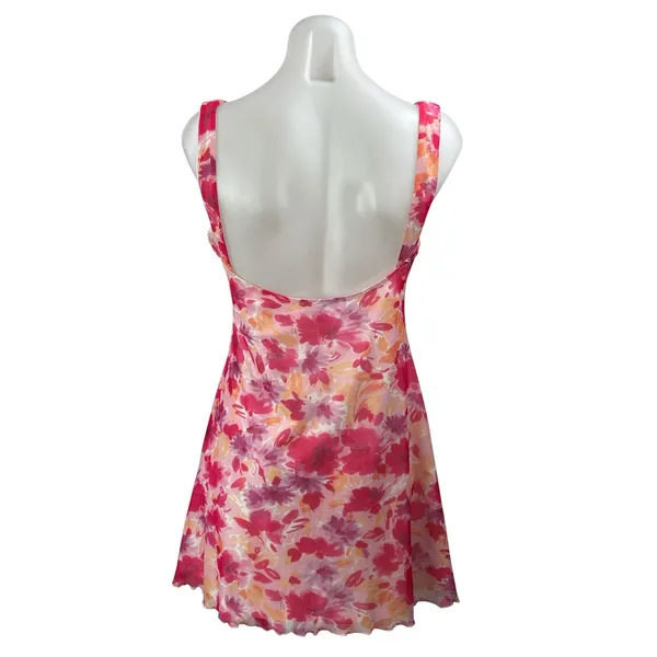 Princess Polly Zuba Pink Floral Sleeveless Mesh V-neck Mini Fit & Flare Dress 6 - Image 3
