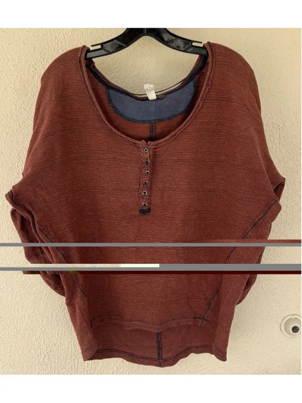 Free People We The Free Beach Haven Henley Long Sleeve Top Boho Slouchy Oversize - Image 3