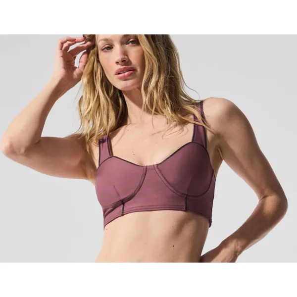 Alo Airlift Redefine Bra Burgundy Truffle Black Padded Sports Bralette Crop Top - Image 3