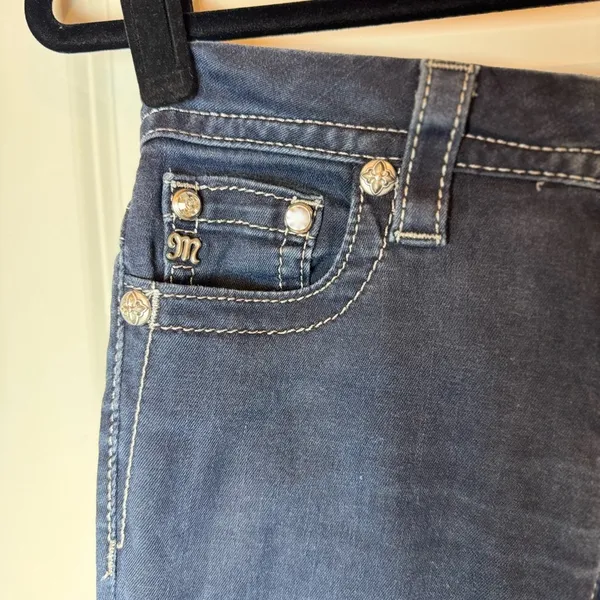 Miss Me Signature Skinny Jeans 26 Dark Wash Rhinestone Bling Y2K Western Stretch - Image 3