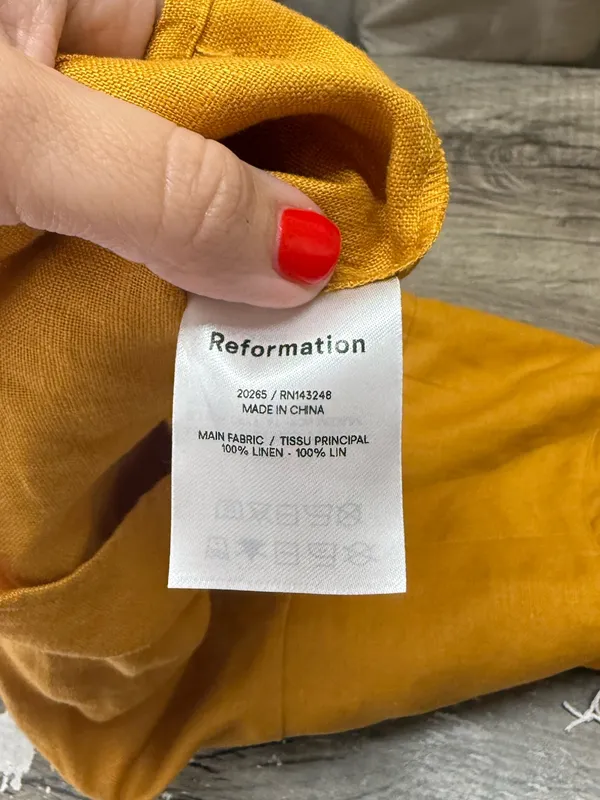 REFORMATION Yellow Ochre Spring Bow Sleeve Linen Mini Dress size 10 NWT - Image 9