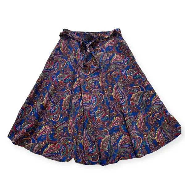 Modcloth Navy Paisley Sash-Tie A-Line Skirt Pockets Size M. - Image 2