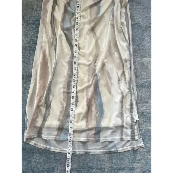 Open Edit Ivory Seafoam Swirl Ruched Side Slit Mesh Maxi Skirt XL - Image 7