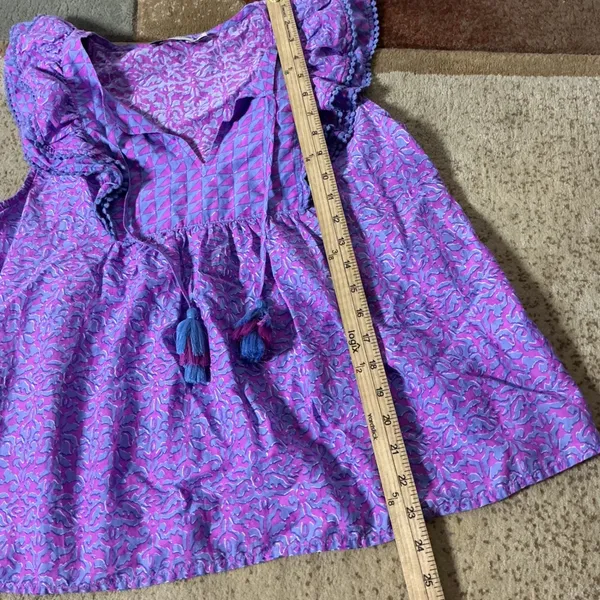 Vineyard Vines Boho Ruffle Tassel Top Women M Purple Blue Geometric Pom Pom Trim - Image 2