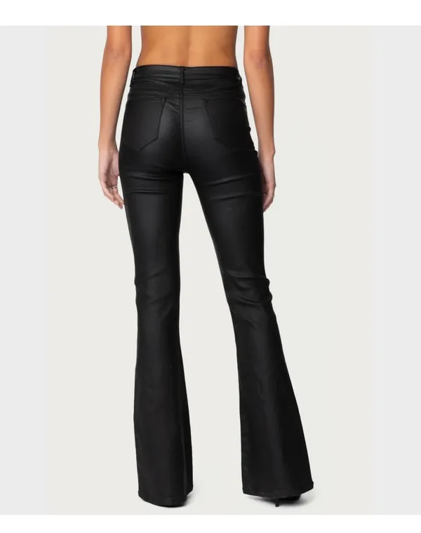 Edikted Faux Luna Leather Flare Pants - Image 3