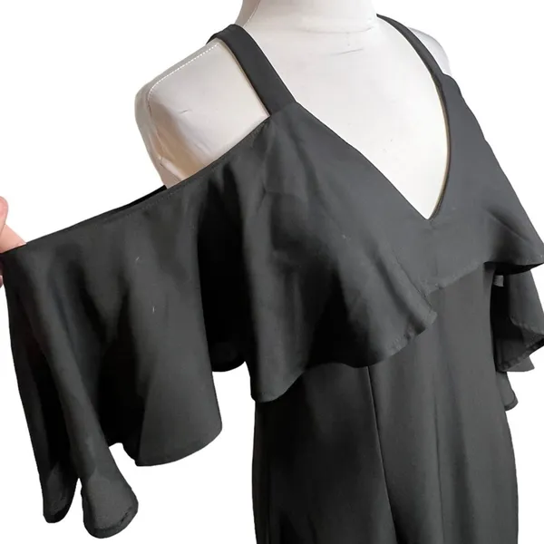 Jay By JAY GODFREY Black Flutter‎ Chiffon Overlay Cold Shoulder Naomi Gown Dress - Image 5