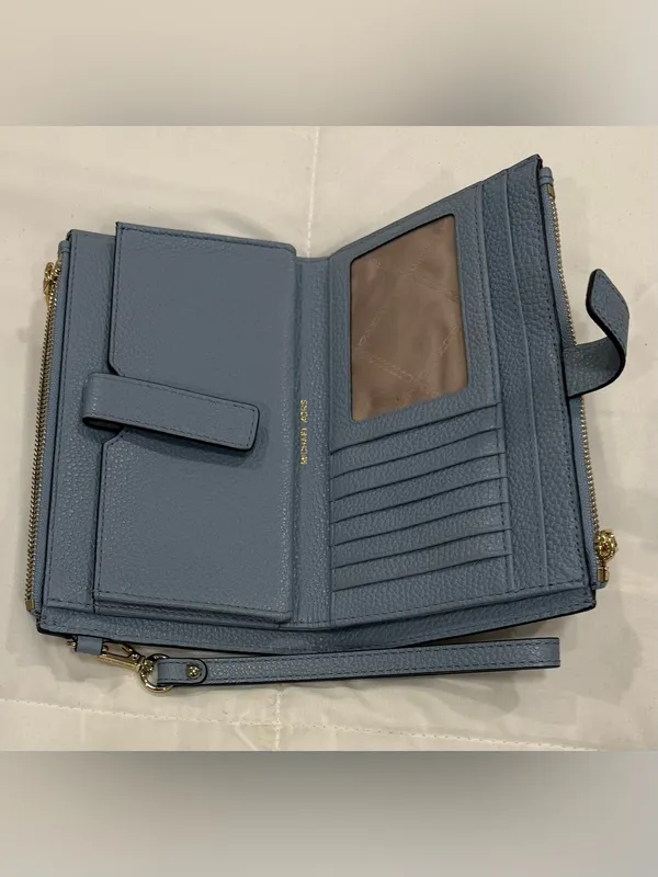 Michael Kors Adele Double Zip Leather Wristlet Wallet - Denim Blue - Image 3