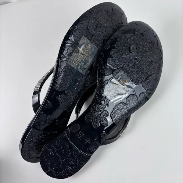 Nicole Miller New York Black Jelly Sandals Rhinestone Bow Bling Slide Size 8 - Image 6
