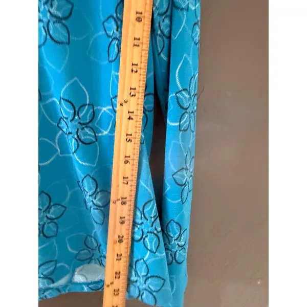 L.L. Bean Womens‎ Turquoise Blue Floral Quarter Zip Pullover Active Top Size M - Image 6