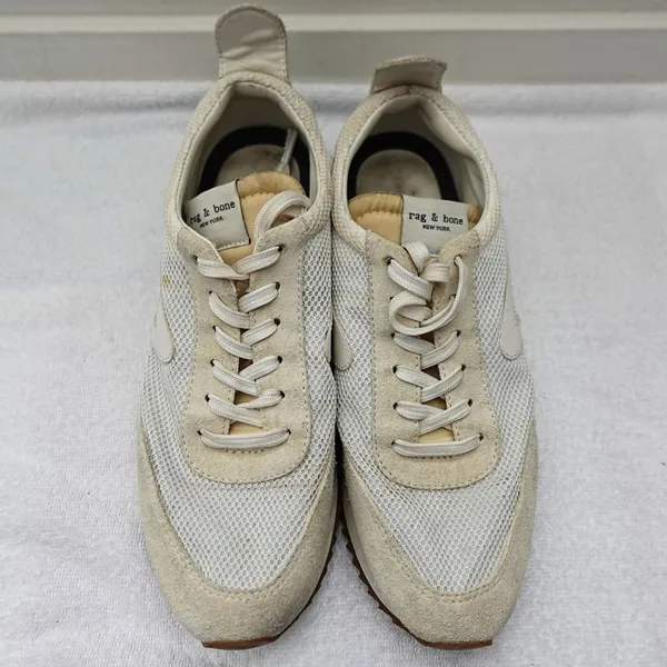 Rag & Bone White & Ivory Retro Runner Mesh Suede Sneakers US 8.5/EU 39 - Image 2