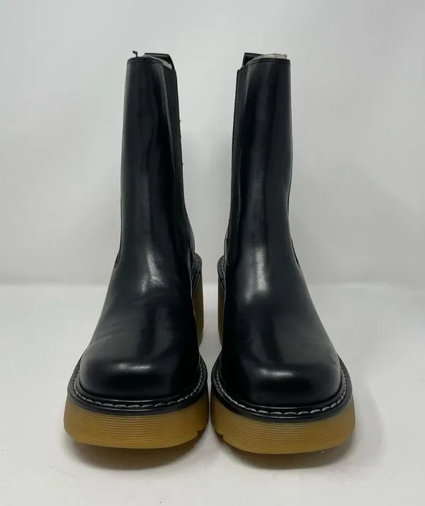 NEW Marc Fisher Fredy Boots 8 Black Leather Chunky Block Heel Lug Sole Pull On - Image 3
