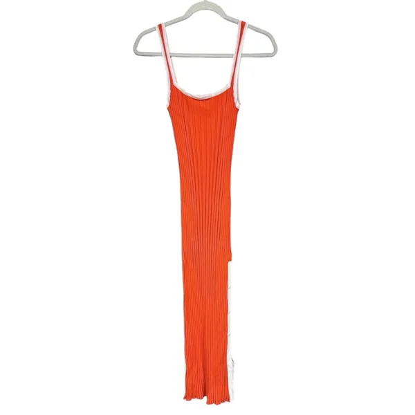 Solid & Striped Womens Sz S Orange Kimberly Rib Knit Tank Midi Dress Side Slit - Image 3