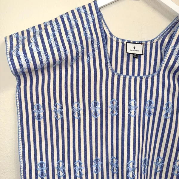 Tuckernuck Sullivan Embroidered Canvas Caftan sz M Blue Stripe Mini Swim‎ Cover - Image 7