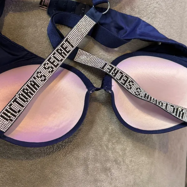 Victoria's Secret Very Sexy Push Up Bra Rhinestone Strap Womens 34A Navy Blue - Image 4