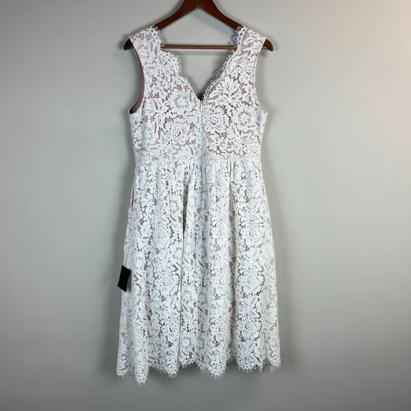 Lulus Midi Dress Womens XL Love Swept Lace White Floral Beige Lined A-Line Party - Image 9