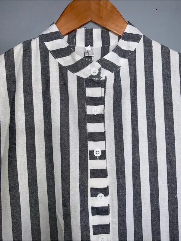 Striped Black and White Mini Dress - Casual Button-Front Small - Image 5