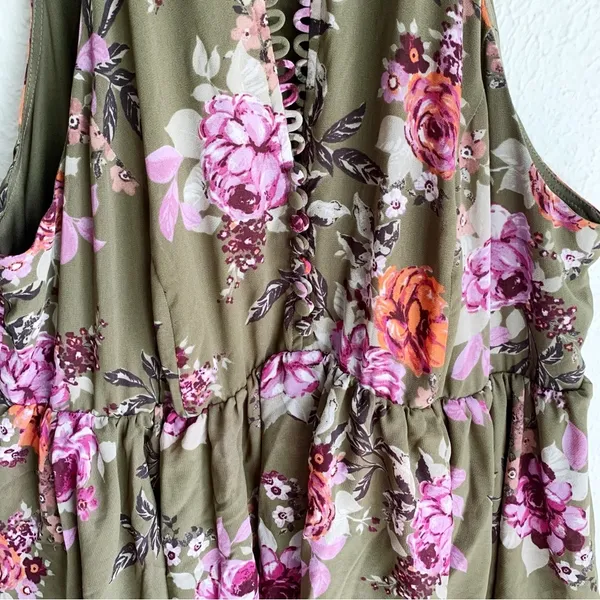 Torrid Floral Tiered Olive Chiffon Dress Sz 1 - Image 4
