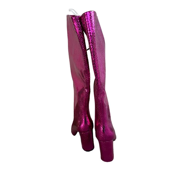 NEW INC Pink Snake Embossed Comfort Pointed Toe Block Heel Zip-Up Boot - Image 9