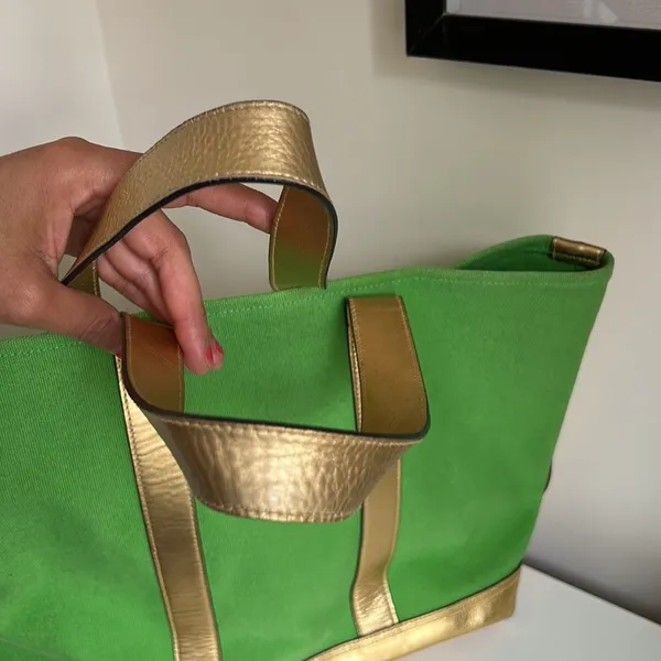 Lauren Ralph Lauren Green and Gold Summer Canvas Tote - Image 6