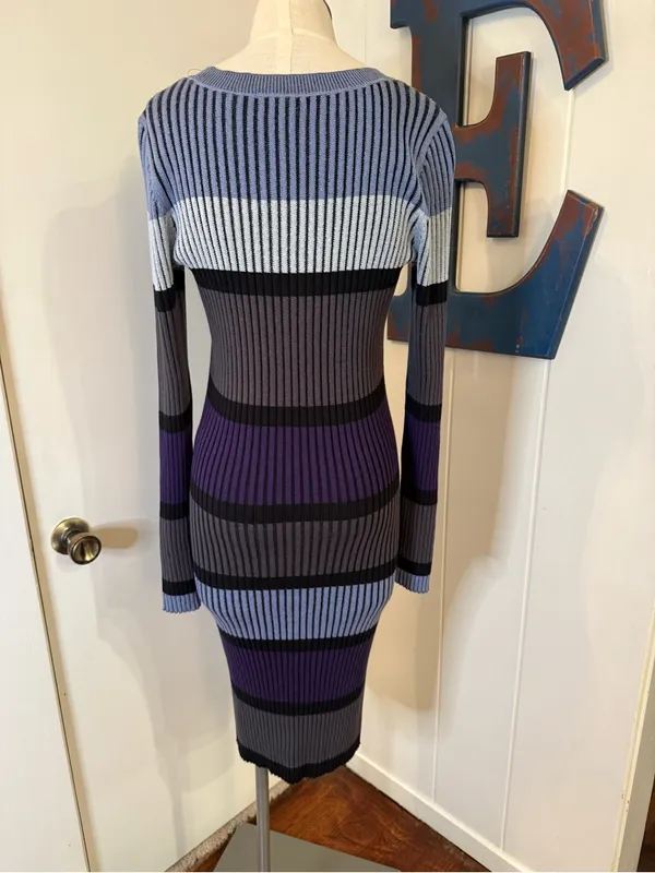 White House Black Market Striped Ribbed Long Sleeve Dress Sz M NWT - Image 3