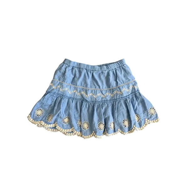 LoveShackFancy Cava Mini Skirt Hydrangea Blue Embroidered Linen Medium - Image 2