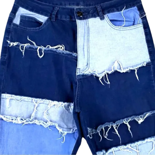Retro 70’s vibe patchwork look high rise stretchy flared leg jeans! New! - Image 4