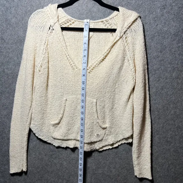 Billabong Womens Cream Knit Hooded Sweater V-Neck Cropped Pullover M Hoodie - Image 3
