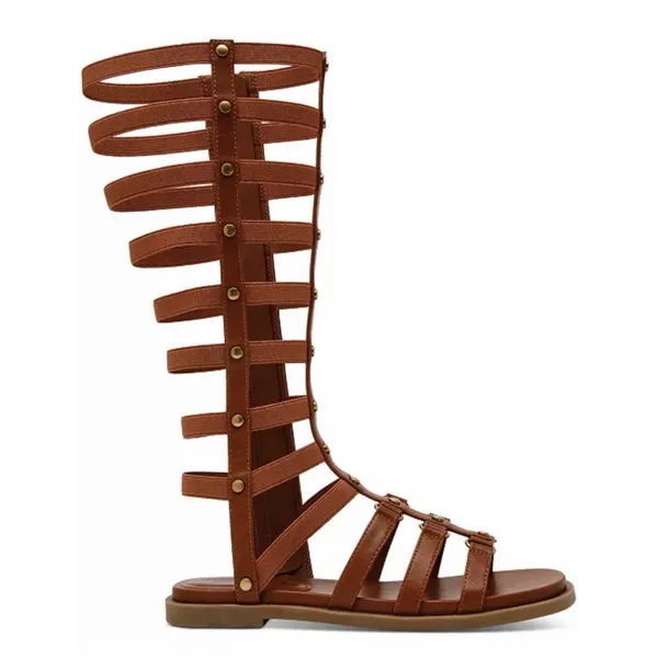 Wild‎ Pair Size-6.5M Romikaa Knee High Gladiator Sandals Brown Faux Leather - Image 6