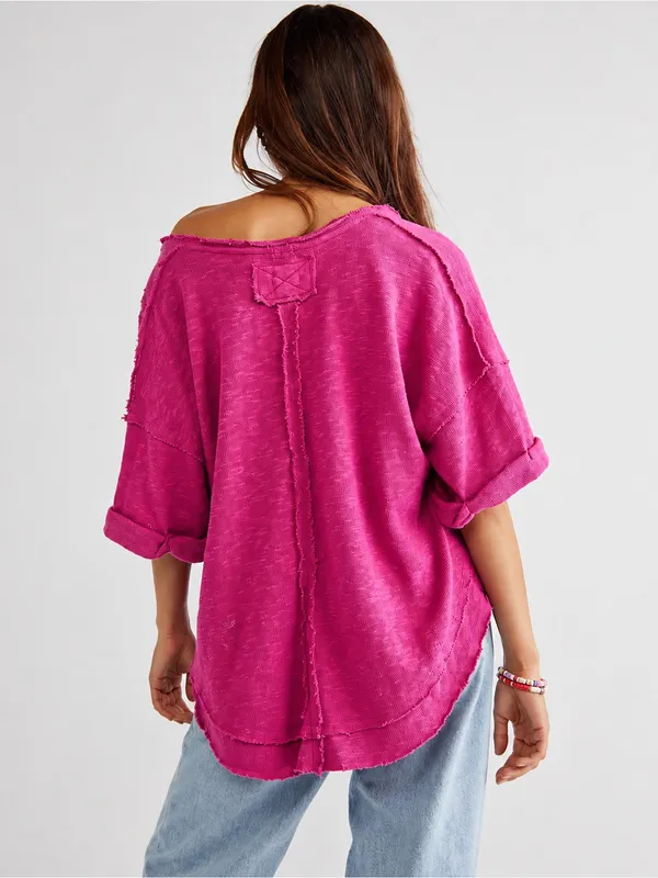 Free People We The Free Pink North Star T-Shirt Women’s M Oversized Raw Hem Boho - Image 2