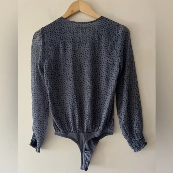 Abercrombie‎ & Fitch Blue Leopard Print Sheer Long Sleeve Bodysuit - Image 6