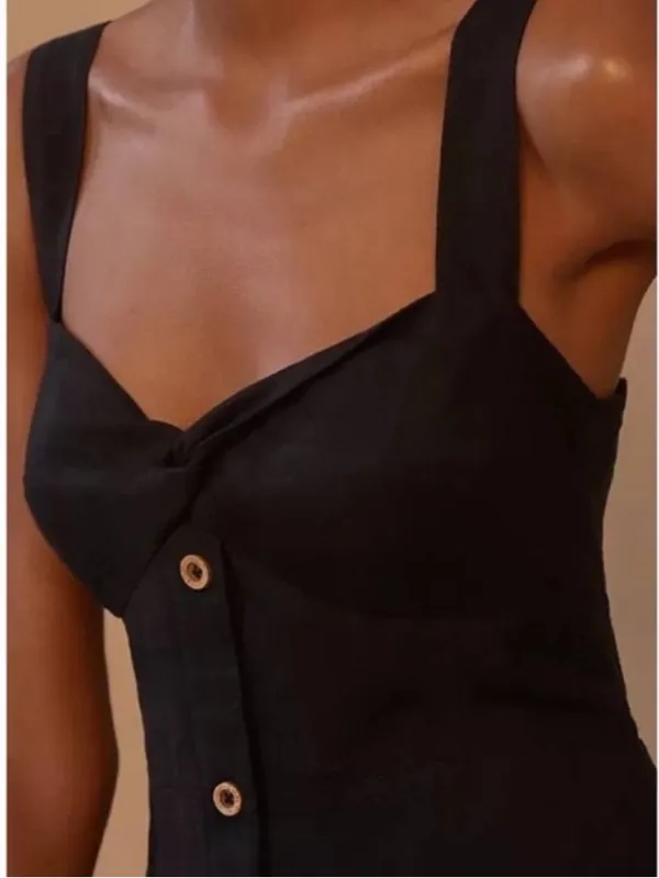 Anthropologie Maeve Twist-Front Tie Cutout Back Mini Dress Linen Blend Black S - Image 3