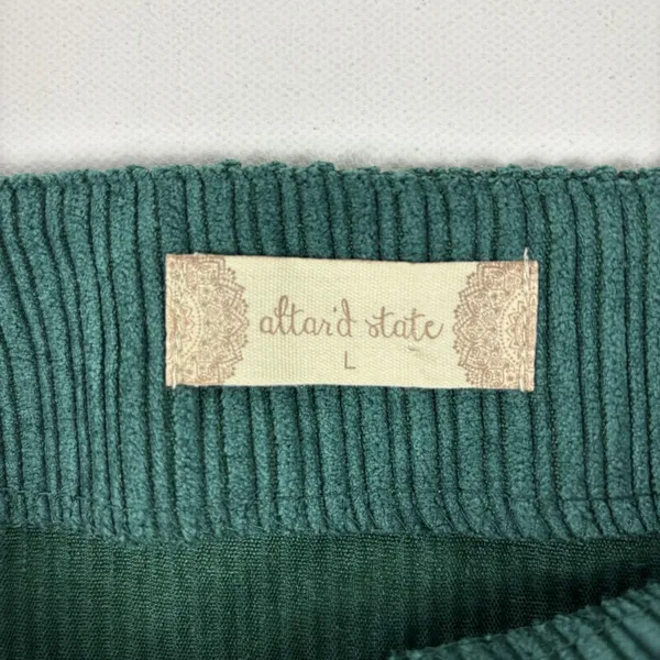 Altar'd State Skirt Womens L Green Corduroy Pencil Short Slit Zip Stretch‎ - Image 2