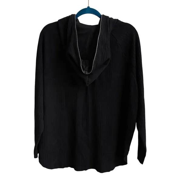 Hello Nite Ribbed‎ Quarter Zip Hoodie Womens S Black Minimalist Raglan H4D-09V61 - Image 4