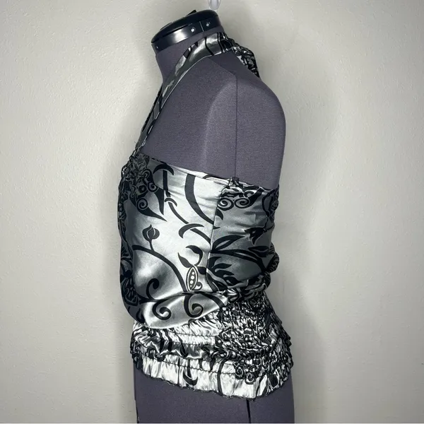 Y2K Vintage Charlotte Russe Satin O Ring Halter Neck Ruched Blouse Going Out Top - Image 2