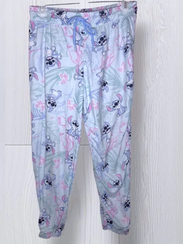 DISNEY Stitch All-Over Print Pastel Tropical Fleece Jogger Lounge Pants - Image 3