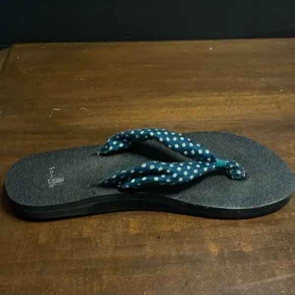 SANUK woman’s sz 5 YOGA SLINGER Teal Dots YOGA MAT FOOTBED THONG SANDALS - Image 3