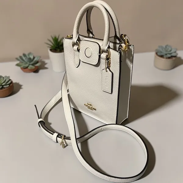 Coach North South Mini Tote Women Small White Excellent Pebbled Leather‎ Bag - Image 6
