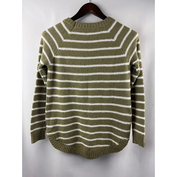Women’s Pink Clover Small Olive Green w/ White Stripes Sweater - Image 3