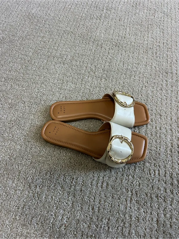 A New Day White Slide Sandals with Gold Buckle Women Size 9! - Image 2